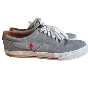 Polo Ralph Lauren Men's Vaughn Sneaker Canvas Gray Chambray Shoe Embroidered‎ 10